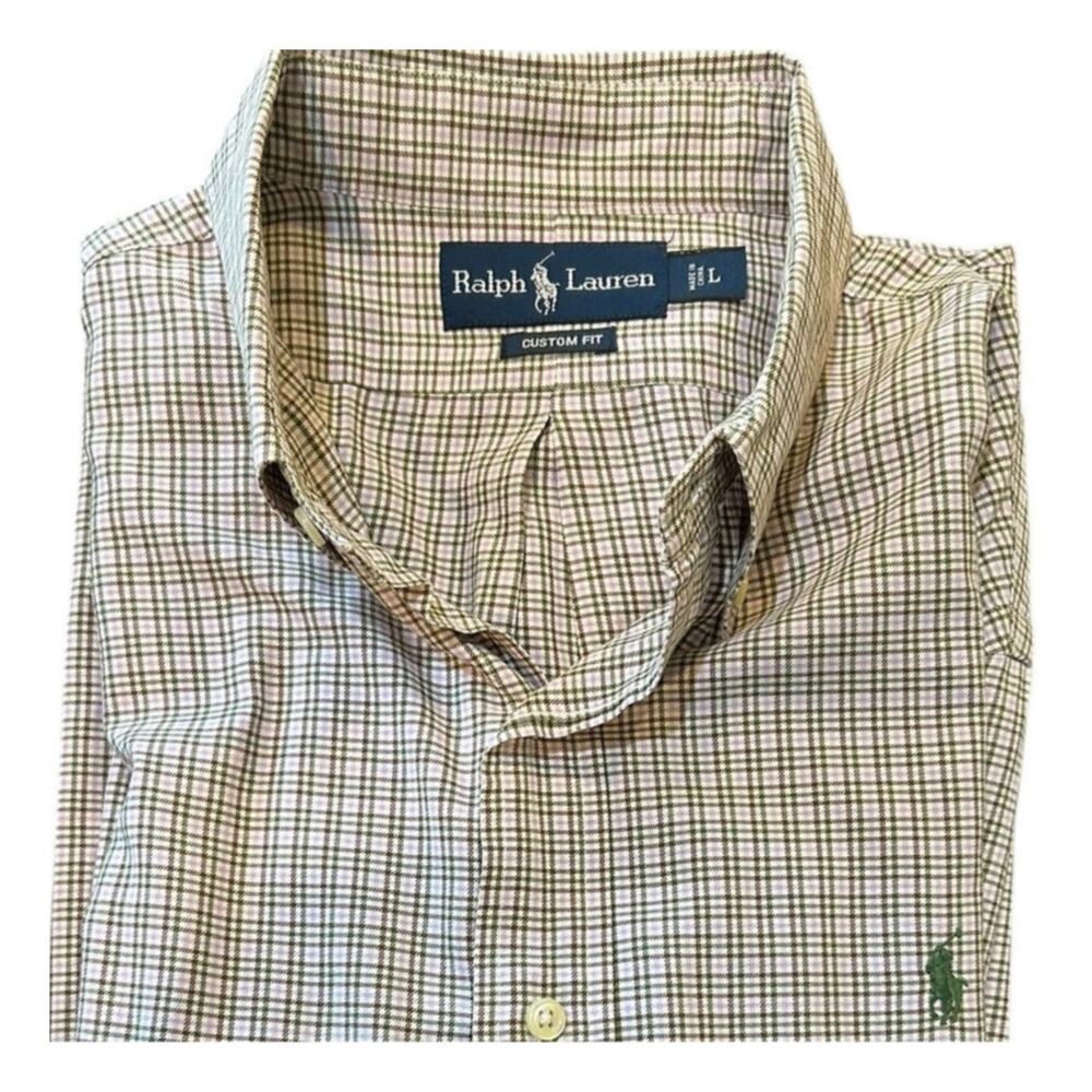 RALPH LAUREN Custom Fit Green purple brown Long Sleeve Button Down Men's LARGE
